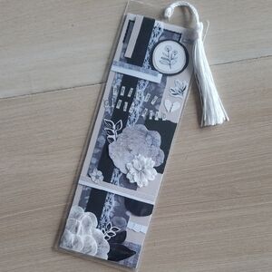 Floral Black and White Bookmark with Tassel